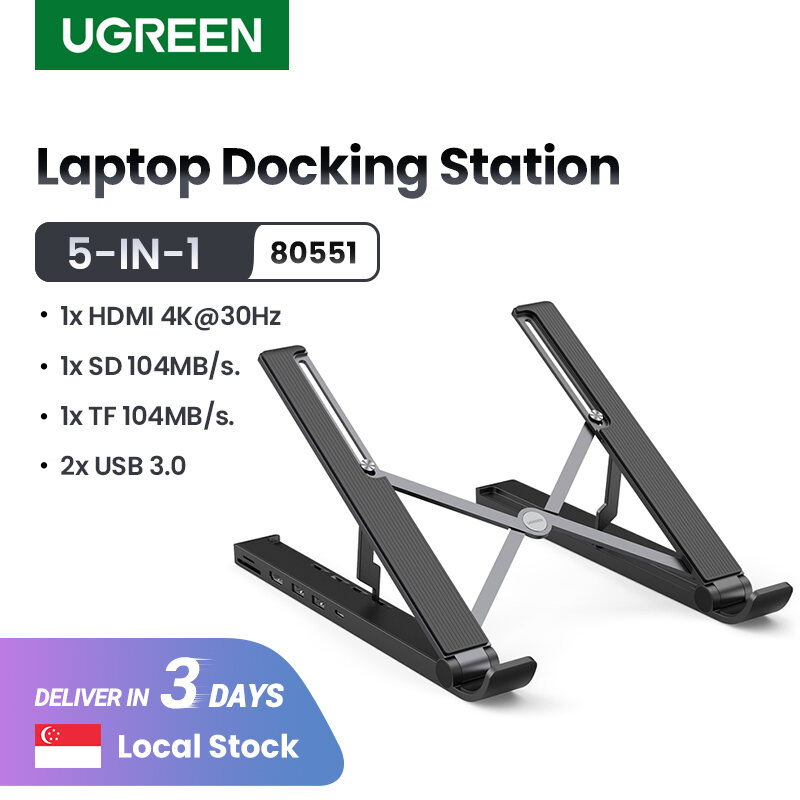 UGREEN USB C Laptop Docking Station, 4 Levels Adjustable Foldable Portable Desktop Stand with USB C 4K HDMI TF/SD 2 USB 3.0 Ports Compatible with Macbooks, HP, Dell, Acer, Asus, Lenovo and More