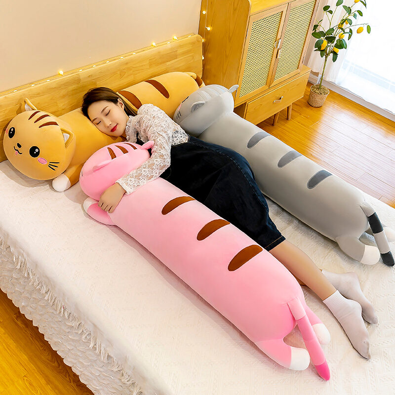 Lying Cat Doll Pillow Girl Sleeping Plush Toy Doll Soft Hug Sleeping Long Pillow Leg Clip Big Doll