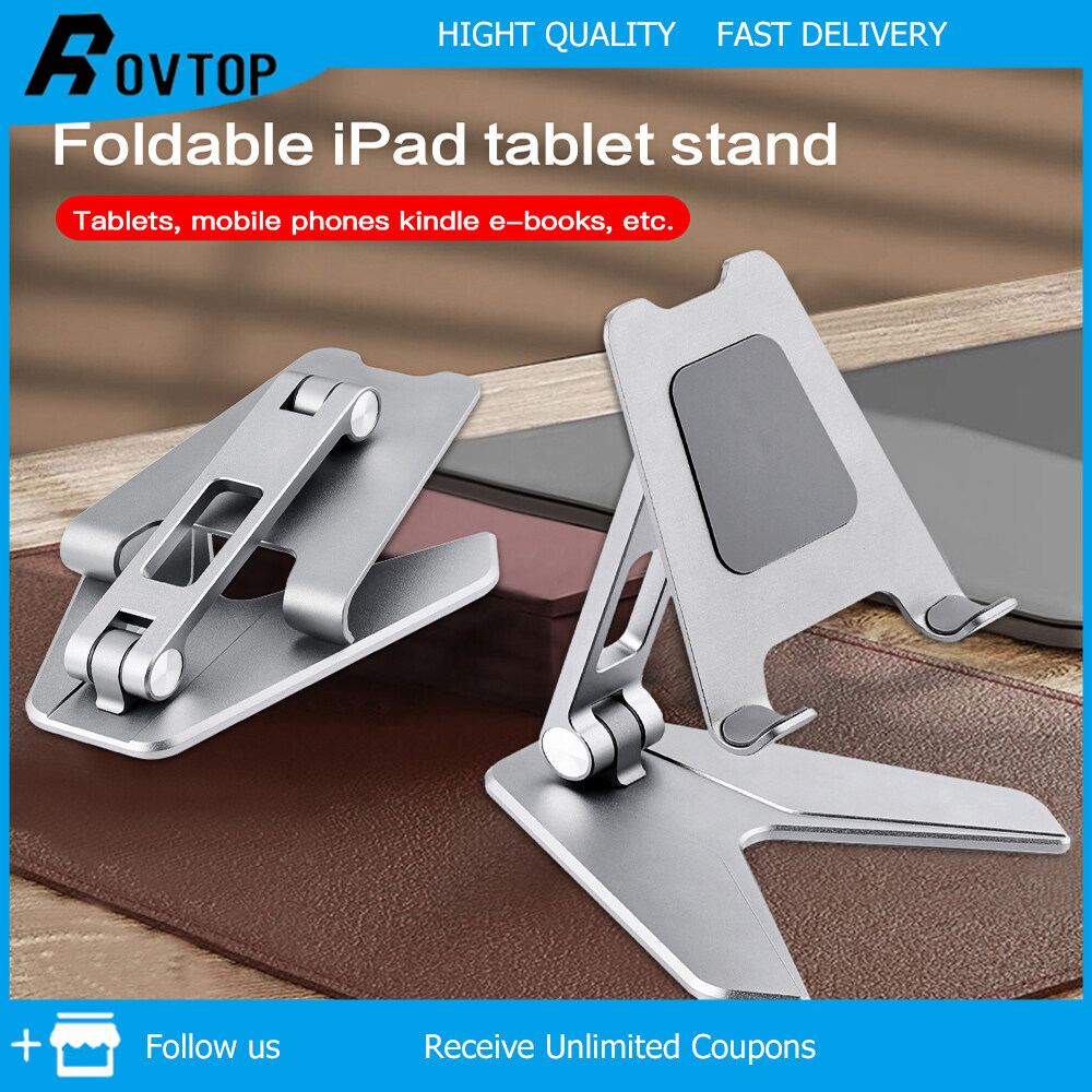 Rovtop Portable Folding i-Pad stand, tablet stand, desktop stand, made of aluminum, quality materials, strong, durable, portable size