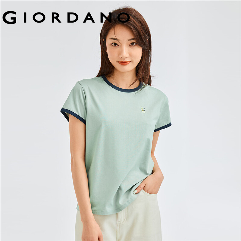 GIORDANO Women T-Shirts Exquisite Embroidery Casual T-Shirts 100% Cotton Classic Crewneck Short Sleeve Summer T-Shirts 05322395