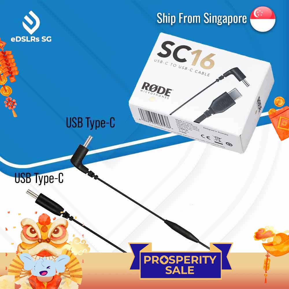 RODE SC16 Straight USB Type-C to Right-Angle USB Type-C Cable 30cm (11.8") for Rode Videomic NTG Wireless GO 2