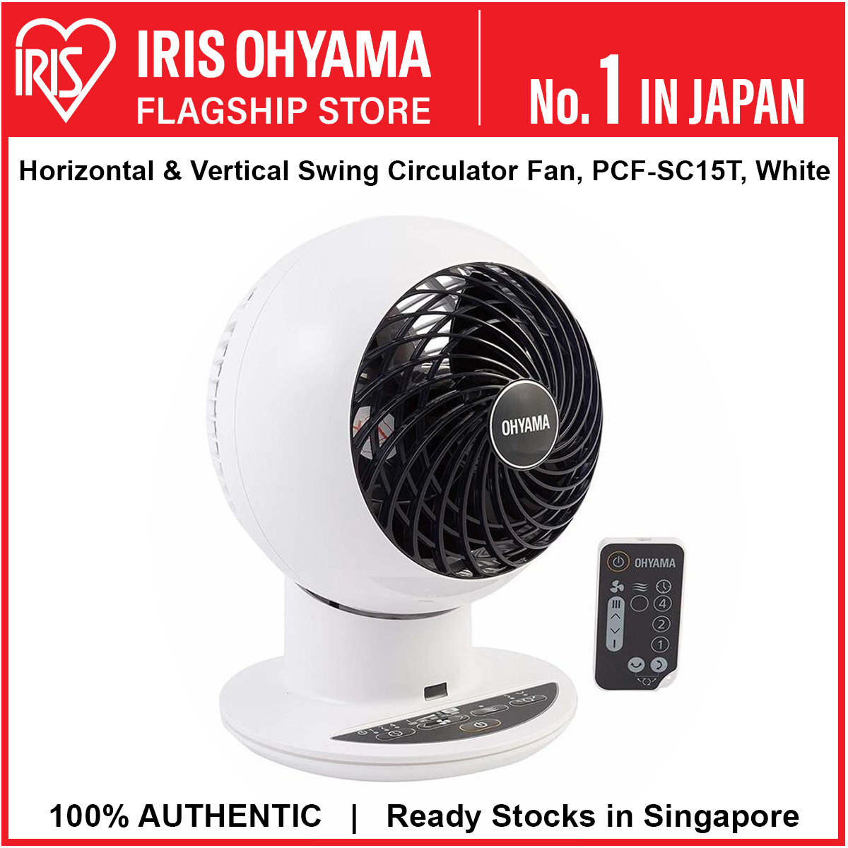IRIS Ohyama - Compact, Powerful, Horizontal & Vertical Swing 6" Circulator Fan, PCF-SC15T, White