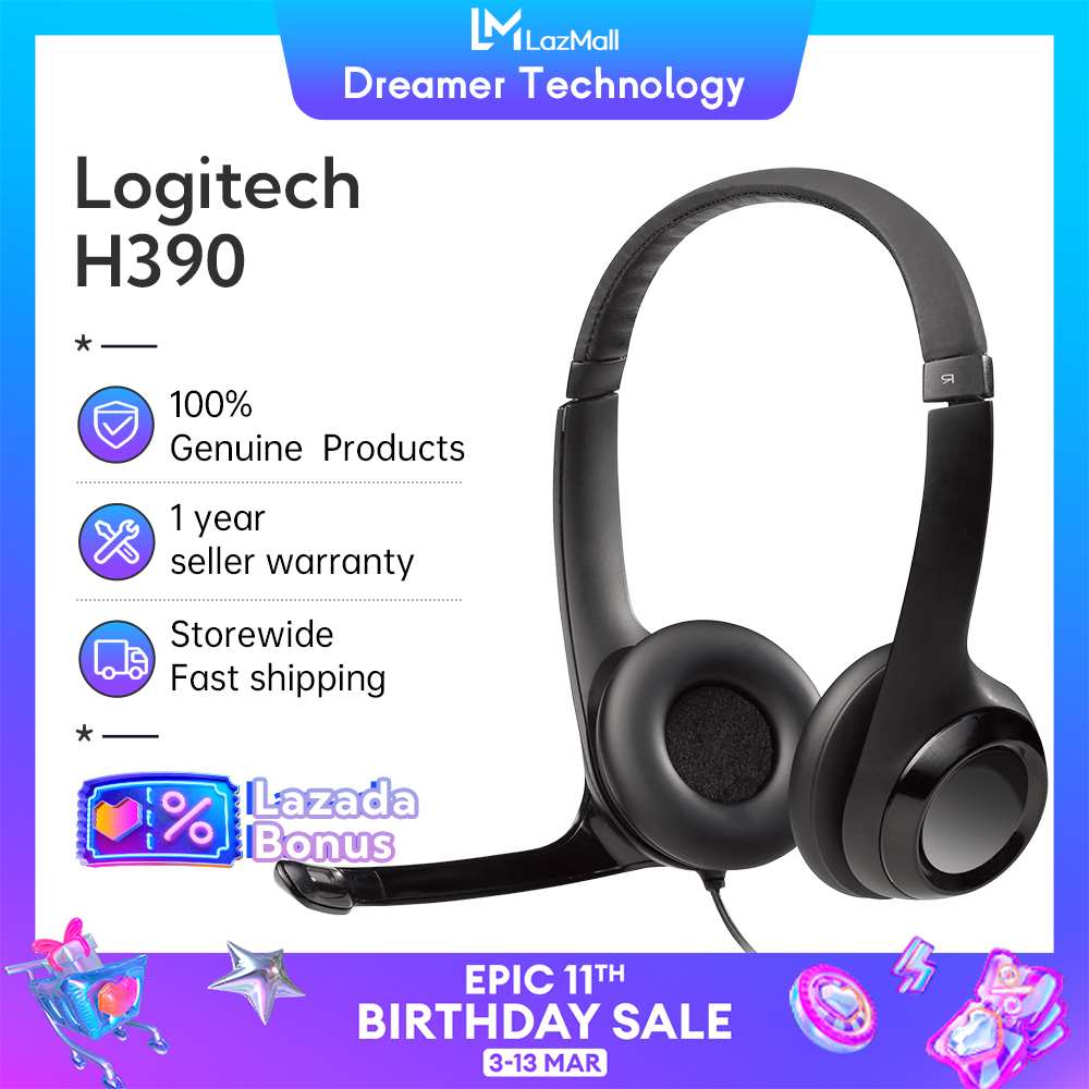 Logitech H340/H390 USB Headset with Noise-Cancelling Microphone Padded Headband Headphones For PC Lacptop