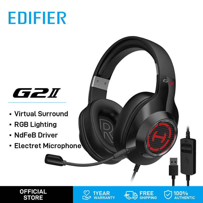 Edifier G2II Black Gaming Headset For PC PS4 USB Wired Gaming Headphones With 7.1 Surround Sound With Noise Cancelling Microphone And RGB Light 50mm Driver Compatible With Mac Desktop PC